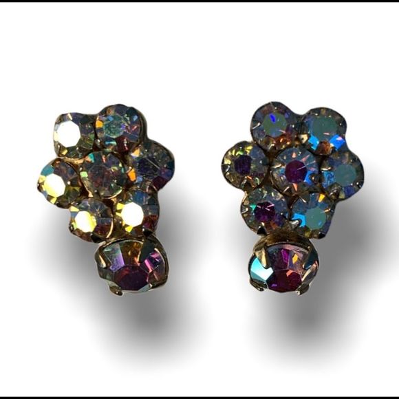 Signed SHERMAN Flower AB Earrings - Picture 3 of 10